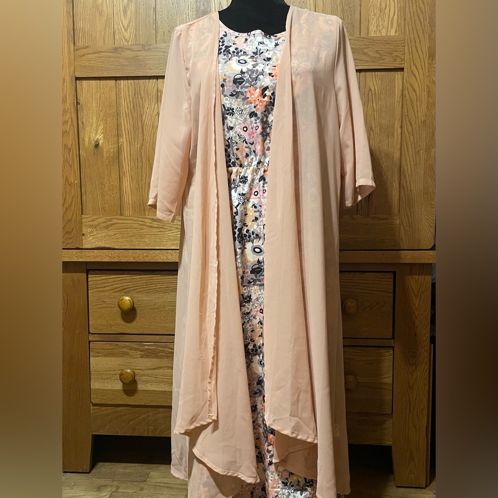 Floral Pink Dress with Sheer Overlay